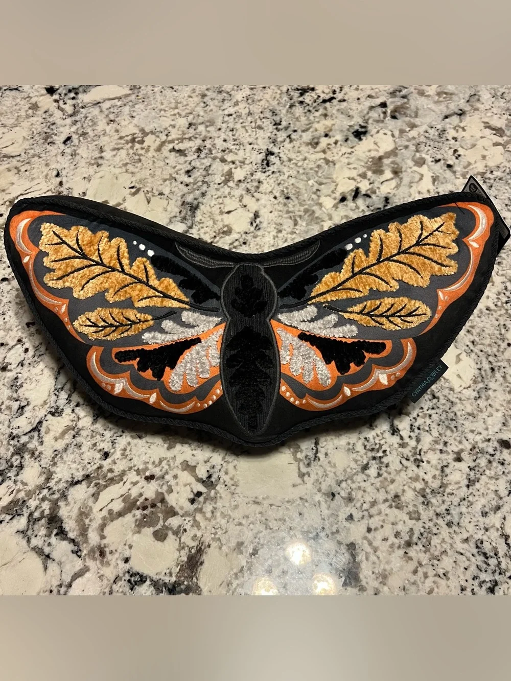 Cynthia Rowley Embroidered Moth Pillow 9x18 Chic Halloween Decor New